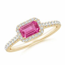 ANGARA East West Emerald-Cut Pink Sapphire Halo Ring for Women in 14K Solid Gold - £1,452.04 GBP