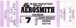 Vintage Aerosmith Ticket Stub Enero 7 1978 JACKSON Mississippi sin Usar - $49.52