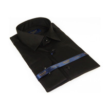 Men 100% Sateen Cotton Shirt Manschett Quesste Turkey Slim Fit 4010-08 Black image 5