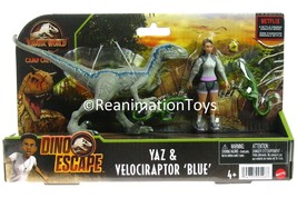 Jurassic World Park Camp Cretaceous Yaz &amp; Velociraptor Blue Dinosaurs Figure New - £47.12 GBP