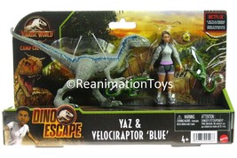 Jurassic World Park Camp Cretaceous Yaz &amp; Velociraptor Blue Dinosaurs Figure New - £44.84 GBP