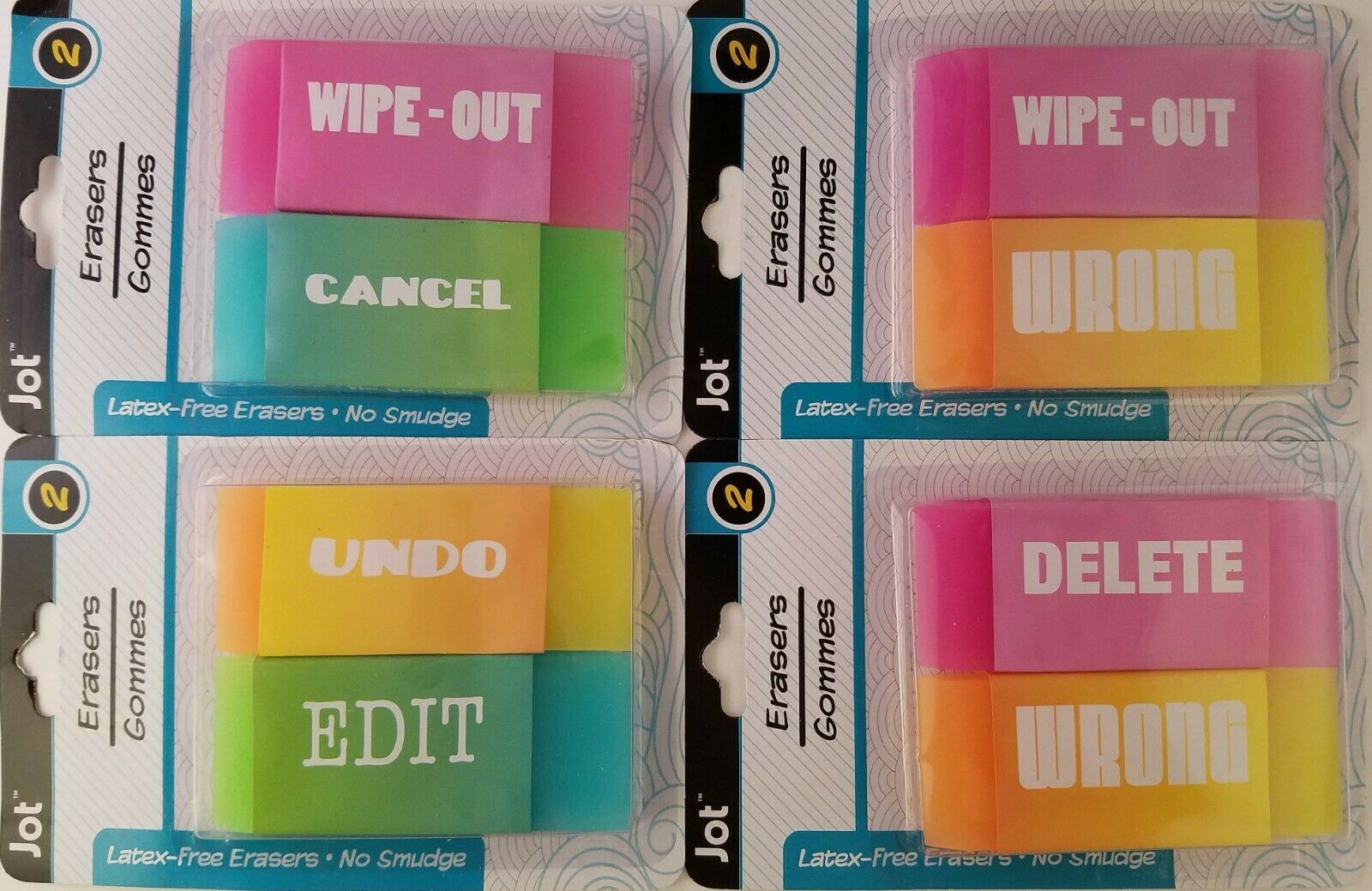 Neon Erasers Latex Free No Smudge 2/Pk  Undo/Edit Delete/Wrong...Select:... - $2.99