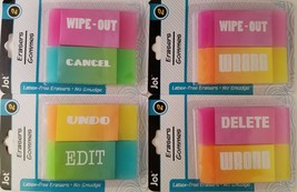 Novelty Neon Erasers 4”x1.7”x0.5&quot; Latex Free No Smudge 2/Pk Select: Slogans - £2.34 GBP