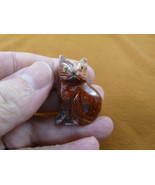 Y-CAT-47) red tan KITTY CAT gemstone carving love cats SOAPSTONE figurin... - £6.71 GBP