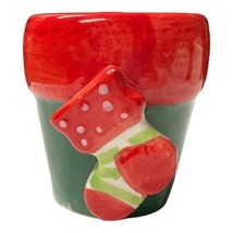 Vintage Christmas Stocking Ceramic Tea Light Candle Holder Miniature Pot Planter - £14.93 GBP