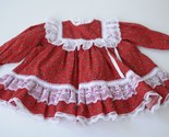 Vtg Dress Baby Toddler Cotton Floral Red White Lace Long Sleeve USA Size... - £15.75 GBP
