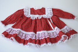 Vtg Dress Baby Toddler Cotton Floral Red White Lace Long Sleeve USA Size 18 M - £15.72 GBP