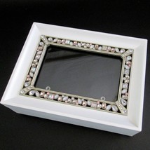 Picture Frame Musical Jewelry Box Bejeweled Lid 6 x 8 Velvet Lined - $27.69