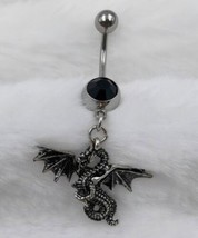 Silver Dragon Belly Bar / Belly Ring - Obsidian Stone - £11.04 GBP