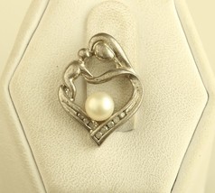 Vintage Sterling Silver Diamond &amp; Pearl Loving Family Mother &amp; Baby pendant - £55.73 GBP