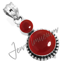 Jewelry With Free Shipping Red Onyx Stamp 925 Fine Sterling Silver Pendant - £25.60 GBP