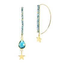 Shimmering Blue Crystals Teardrop Starlight Gold Plated Brass Dangle Earrings - £14.30 GBP
