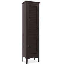 Tall Bathroom Floor Cabinet with Shutter Doors and Adjustable Shelf-Brown - Colo - $3,784.91 MXN