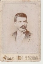1800s Man with Mustache Victorian Cabinet Card Photograph Portrait PA 4.25&quot;x6.5&quot; - £10.03 GBP