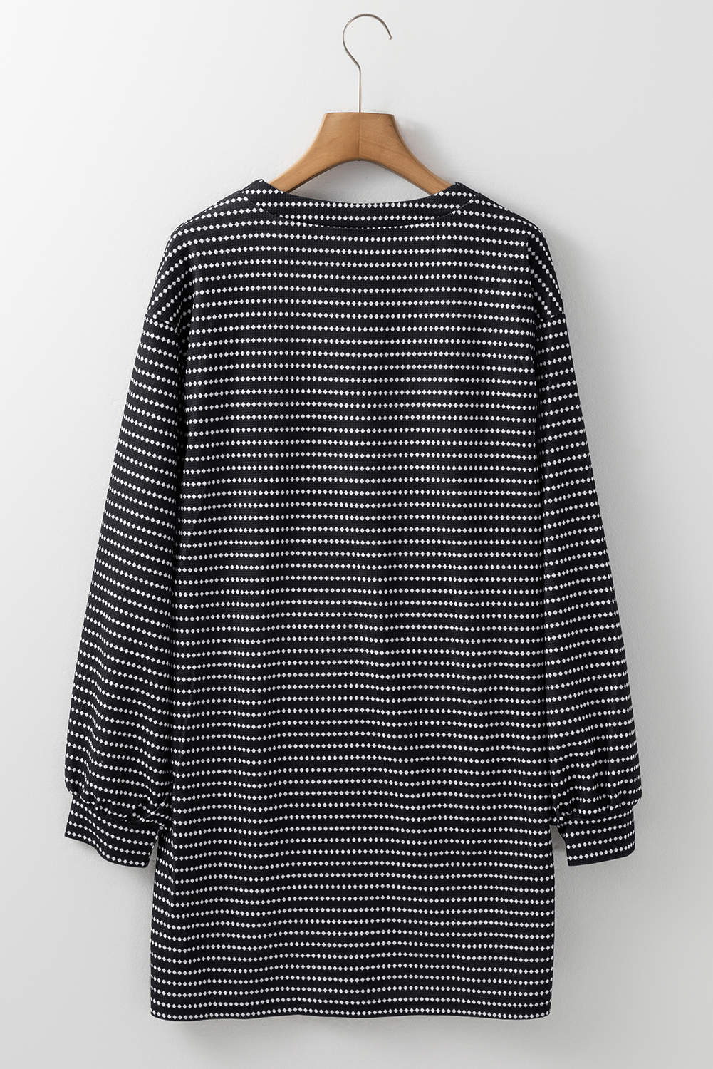 Black Striped V Neck Long Puff Sleeve Shift Dress Item image 3
