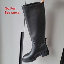 Ins ZA Genuine Leather Knee High Boots For Women Thick Heeled Autumn Winter Warm - £131.59 GBP