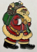 Vintage Santa Stained Glass Christmas Ornament With Bag Of Toys Suncatcher - £6.33 GBP