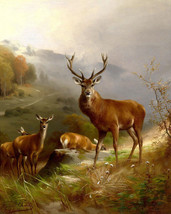 Art Giclee Printed Oil Painting Print Deers in winter landscape Canvas - £7.43 GBP+