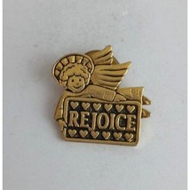 Vintage Rejoice Angel Religious Gold Tone Lapel Hat Pin - $9.41