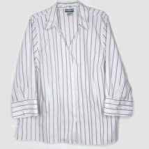 Catherines Womens Blouse Size 1X Button Front V-Neck 3/4 Sleeve Stripe - £12.87 GBP