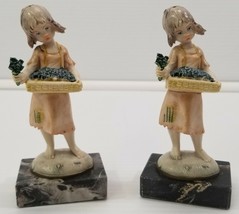 VC) Vintage Pair of Depose Italy Flower Girl Figurines with Stone Base - £11.83 GBP