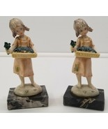 VC) Vintage Pair of Depose Italy Flower Girl Figurines with Stone Base - £11.60 GBP