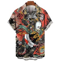 Asian Tiger Dragon Fight Art Colorful Digital Printed Men&#39;s Button Up Shirt Top - £8.27 GBP+