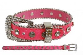 Pink Genuine Leather Dog Collar w/ Crystal Rhinestones Small - Medium - Large  - £7.06 GBP+