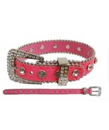 Pink Genuine Leather Dog Collar w/ Crystal Rhinestones Small - Medium - ... - £7.06 GBP+