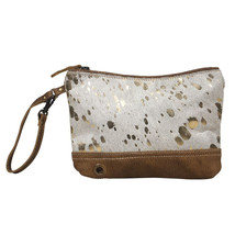 Myra Bags #2016 Gold Foil Hairon, Leather 9.5&quot;x1&quot;x6.5&quot; Pouch Wristlet Cl... - $28.93