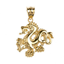 10k Solid Yellow Gold Dragon Charm Pendant Necklace - £94.42 GBP+