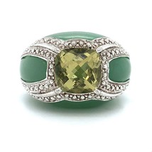 Vintage Sterling Signed 925 FP Lemon Quartz and Jade Gems Dome Ring Band  6 1/2 - £73.95 GBP