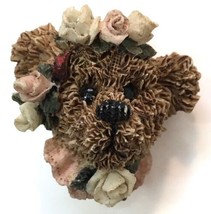 Vintage Brooch Pin Teddy Bear Adorned with Flowers  Unsigned - £5.46 GBP