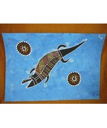 AUS-20 Crocodile blue Australian Native Aboriginal PAINTING Artwork T Mo... - $93.33 CAD