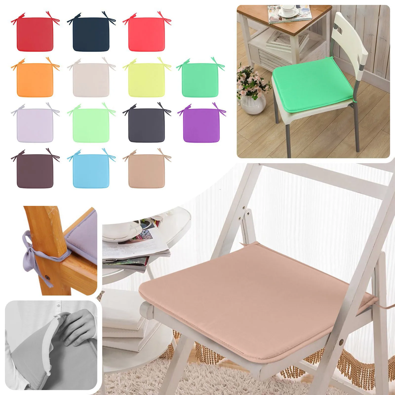 Square Seat Cushion Household Fabric Thickened Dining Chair Pads Round B... - £12.34 GBP+