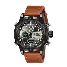 Analogue-Digital Luxury Black Dial Leather Strap Multi-Functional Casual Busines - £28.48 GBP