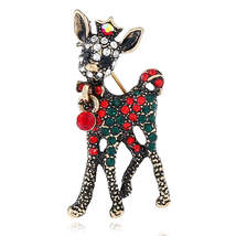Red &amp; Green Cubic Zirconia 18K Gold-Plated Reindeer Brooch - £11.00 GBP