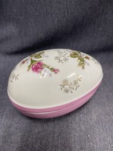 Easter Egg Moss Rose White Porcelain China Trinket Box 5” Long Rare Pink Bottom - £7.15 GBP
