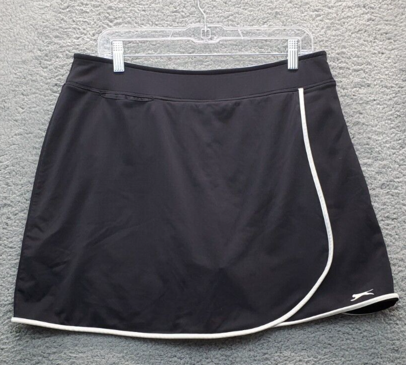 Slazenger Activewear Skort Women Large Black Elastic Waist Lined Wrap Fr... - $18.49
