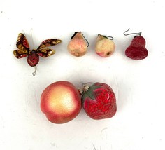VTG Lot of 6 Fruit Butterfly Bell Holiday Ornaments Christmas  - £15.57 GBP