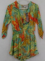 Raya Sun Womens Romper Sz M Floral Print Tie Front 3/4 Sleeve Elastic Waist Nwt - $17.99