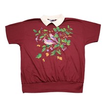 Karen Blake Shirt Womens Red Short Sleeve Collared Graphic Print Casual Knit - £18.08 GBP