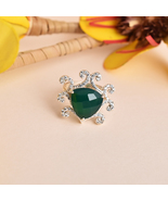 925 Sterling Silver Green Onyx Brooch Design Engagement Ring - £144.00 GBP