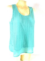 Candie&#39;s Women&#39;s Medium Green Mesh Outer Layered Look Solid Liner Tank T... - £6.07 GBP