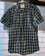 Abercrombie &amp; Fitch Green Blue Plaid  Short Sleeve Muscle Collared Shirt XXL - £47.54 GBP
