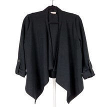 Hem &amp; Thread Womens Cardigan Sweater S Black Roll Tab 3/4 Sleeve Waterfa... - £18.88 GBP