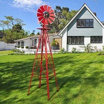 8ft Weather Resistant Yard Garden Windmill Red Country Iron - £80.60 GBP