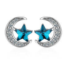 Blue Crystal Star &amp; Cubic Zirconia Moon Stud Earring - £11.27 GBP