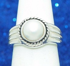 CREATED PEARL SOLITAIRE RING REAL SOLID .925 STERLING SILVER 8.1 g SIZE 6 - £19.53 GBP