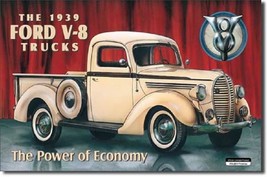 Ford Trucks 39 Pickup V8 Logo Car Garage Dealer Retro Wall Decor Metal Sign - £12.78 GBP